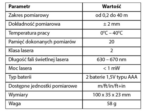 Dalmierz laserowy, zasięg 40 m, ekran dotykowy Dalmierz laserowy, zasięg 40 m, ekran dotykowy