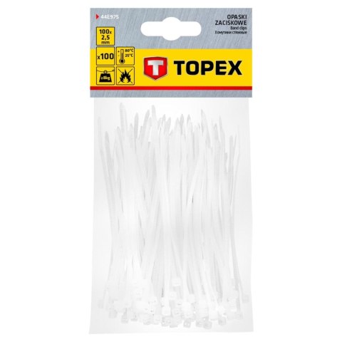 Opaski zaciskowe 2.5 x 100 mm, 100 szt., białe Opaski zaciskowe 2.5 x 100 mm, 100 szt., białe