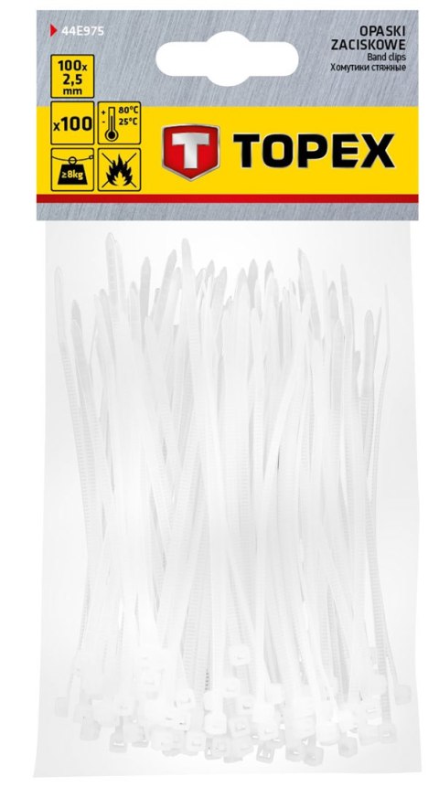 Opaski zaciskowe 2.5 x 100 mm, 100 szt., białe Opaski zaciskowe 2.5 x 100 mm, 100 szt., białe