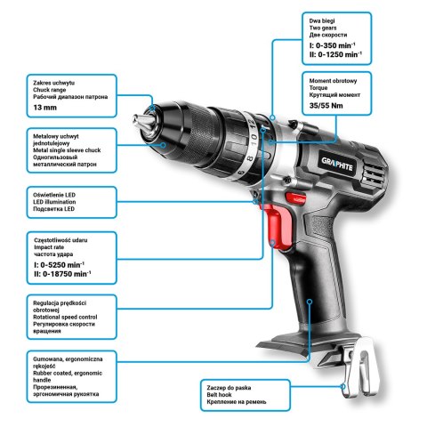 Wiertarko-wkrętarka akumulatorowa z udarem Energy+ 18V, Li-Ion, uchwyt 13 mm, bez akumulatora Wiertarko-wkrętarka akumulatorowa z udarem Energy+ 18V, Li-Ion, uchwyt 13 mm, bez akumulatora