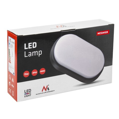 Lampa LED ścienno sufitowa Maclean, kolor szary, GR 1100lm, 15W, IP54, kolor światła naturalny biały (4000K), MCE341 Lampa LED ścienno sufitowa Maclean, kolor szary, GR 1100lm, 15W, IP54, kolor światła naturalny biały (4000K), MCE341