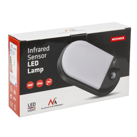 Lampa LED z czujnikiem ruchu Maclean, czujnik na podczerwień, kolor szary, 15W, IP54, barwa naturalna biała (4000K), 1100lm, MCE Lampa LED z czujnikiem ruchu Maclean, czujnik na podczerwień, kolor szary, 15W, IP54, barwa naturalna biała (4000K), 1100lm, MCE
