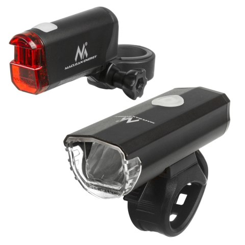 Oświetlenie rowerowe LED Maclean, przód+tył, 2 tryby, wbudowany akumulator, 1500mAh, tył 2xAAA, certyfikat StVZO, MCE312 Oświetlenie rowerowe LED Maclean, przód+tył, 2 tryby, wbudowany akumulator, 1500mAh, tył 2xAAA, certyfikat StVZO, MCE312