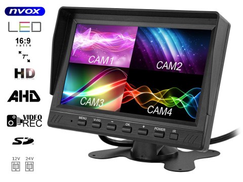 Monitor samochodowy lcd 7cali ahd 4pin z funkcją rejestratora 12v 24v Monitor samochodowy lcd 7cali ahd 4pin z funkcją rejestratora 12v 24v