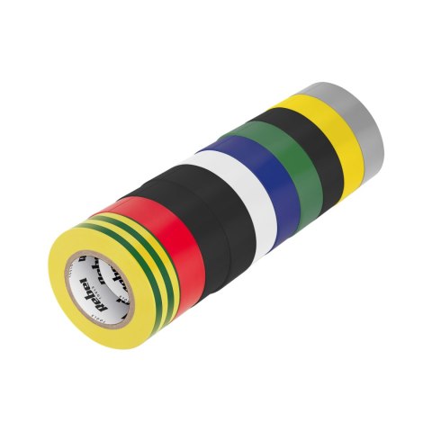 Komplet taśm izolacyjnych klejących REBEL (10 szt. - 0,13 mm x 19 mm x 20 yd) mix kolorów Komplet taśm izolacyjnych klejących REBEL (10 szt. - 0,13 mm x 19 mm x 20 yd) mix kolorów