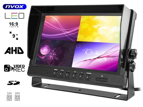 Monitor samochodowy lcd 9cali ahd 4pin z funkcją rejestratora 12v 24v Monitor samochodowy lcd 9cali ahd 4pin z funkcją rejestratora 12v 24v