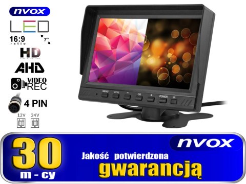 Monitor samochodowy lcd 7cali ahd 4pin z funkcją rejestratora 12v 24v oraz 2 kamery ahd Monitor samochodowy lcd 7cali ahd 4pin z funkcją rejestratora 12v 24v oraz 2 kamery ahd
