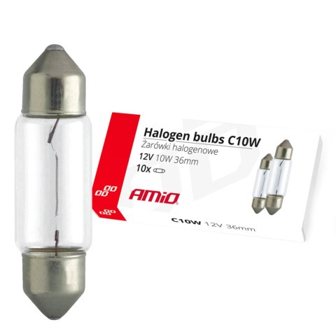 Żarówki halogenowe c10w festoon 36mm 12v 10 szt. amio-02556 Żarówki halogenowe c10w festoon 36mm 12v 10 szt. amio-02556