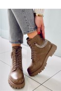 KB9393 Botki glany z łańcuszkami TOKIO KHAKI - Inello Inello