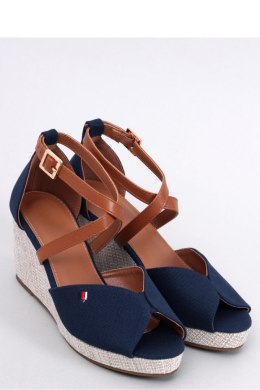 Sandałki na koturnie open toe BERNA NAVY - Inello Inello