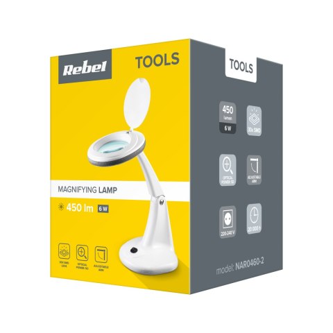 Lampa z lupą na stół 5D 6W Rebel , 6500K Lampa z lupą na stół 5D 6W Rebel , 6500K