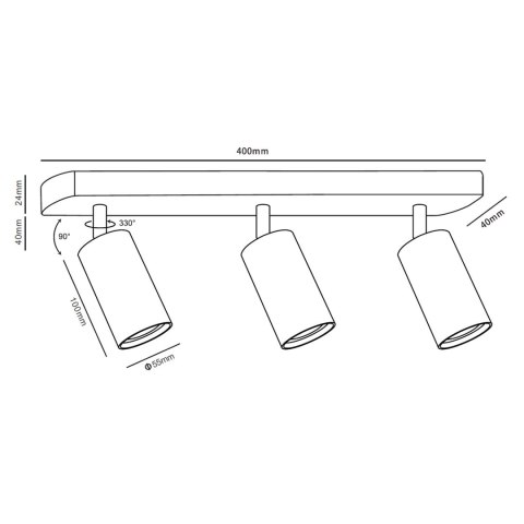 Lampa ścienno-sufitowa Maclean, punktowa, ruchoma, aluminiowa, 3xGU10, 55x100mm, kolor czarny mat, MCE453 B Lampa ścienno-sufitowa Maclean, punktowa, ruchoma, aluminiowa, 3xGU10, 55x100mm, kolor czarny mat, MCE453 B