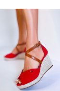 Sandałki na koturnie open toe BERNA RED - Inello Inello