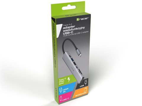 ADAPTER TRACER A-2, USB Type-C z czytnikiem kart, HDMI 4K, USB 3.0, PDW 60W ADAPTER TRACER A-2, USB Type-C z czytnikiem kart, HDMI 4K, USB 3.0, PDW 60W