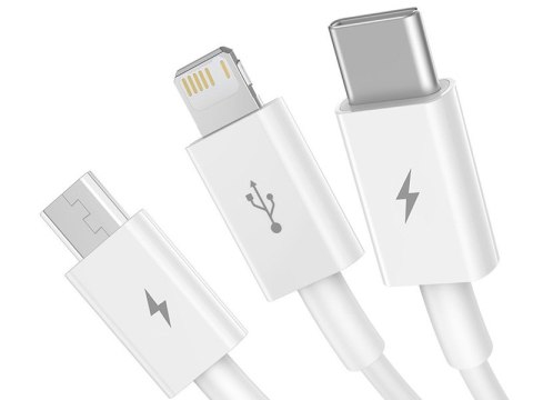 BASEUS Kabel USB 3w1 Superior Series, USB do micro USB / USB-C / Lightning, 3.5A, 1.2m (CAMLTYS-02) Biały BASEUS Kabel USB 3w1 Superior Series, USB do micro USB / USB-C / Lightning, 3.5A, 1.2m (CAMLTYS-02) Biały