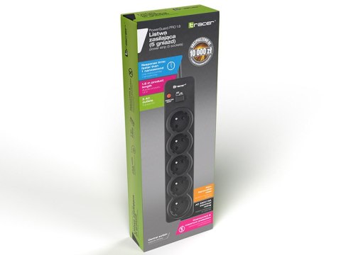 Listwa zasilająca TRACER PowerGuard PRO 1.8 m Black (5 gniazd, 1 włącznik) Listwa zasilająca TRACER PowerGuard PRO 1.8 m Black (5 gniazd, 1 włącznik)