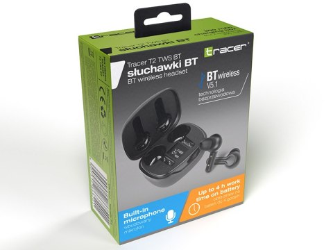 Słuchawki TRACER T2 TWS BT BLACK Słuchawki TRACER T2 TWS BT BLACK
