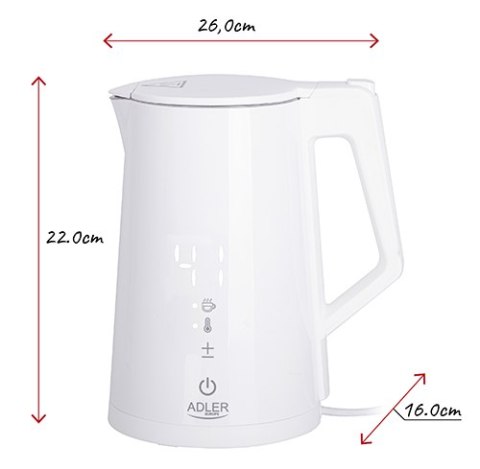 AD 1345 white Czajnik metalowy led z regulacją temperatury 1,7l strix AD 1345 white Czajnik metalowy led z regulacją temperatury 1,7l strix