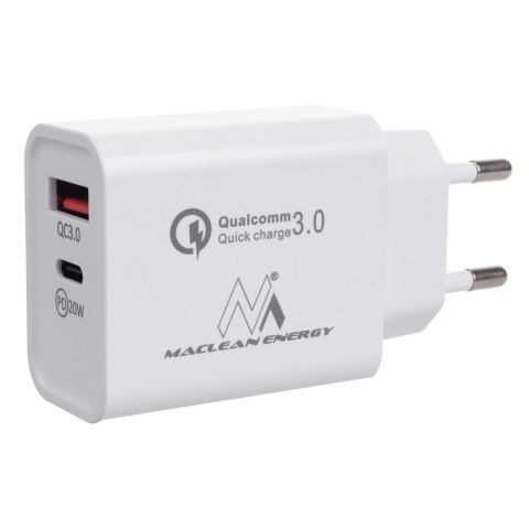 Ładowarka sieciowa 20W Maclean, PD, Power Delivery, Qualcomm Quick Charge, QC 3.0, 5V3A/9V2.22A/12V1.67A, biała, MCE485W Ładowarka sieciowa 20W Maclean, PD, Power Delivery, Qualcomm Quick Charge, QC 3.0, 5V3A/9V2.22A/12V1.67A, biała, MCE485W