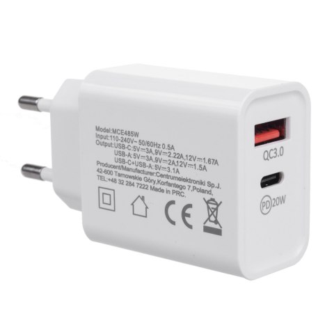 Ładowarka sieciowa 20W Maclean, PD, Power Delivery, Qualcomm Quick Charge, QC 3.0, 5V3A/9V2.22A/12V1.67A, biała, MCE485W Ładowarka sieciowa 20W Maclean, PD, Power Delivery, Qualcomm Quick Charge, QC 3.0, 5V3A/9V2.22A/12V1.67A, biała, MCE485W