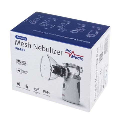 Przenośny / podręczny bezprzewodowy inhalator nebulizator Promedix, zestaw, maski, PR-835 Przenośny / podręczny bezprzewodowy inhalator nebulizator Promedix, zestaw, maski, PR-835