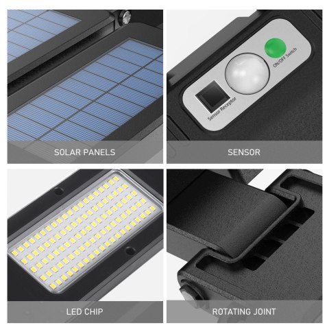 Solarna lampa uliczna LED z czujnikiem ruchu i pilotem Maclean IP54, 5W, 2x450lm, 6500K, Li-ion 2400 mAh, 3 tryby pracy MCE447 Solarna lampa uliczna LED z czujnikiem ruchu i pilotem Maclean IP54, 5W, 2x450lm, 6500K, Li-ion 2400 mAh, 3 tryby pracy MCE447