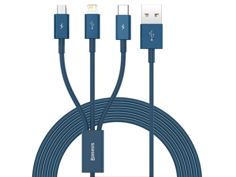 BASEUS Kabel 3w1 Superior Series, USB do micro USB / USB-C / Lightning, 3.5A, 1.2m (CAMLTYS-03) Niebieski BASEUS Kabel 3w1 Superior Series, USB do micro USB / USB-C / Lightning, 3.5A, 1.2m (CAMLTYS-03) Niebieski