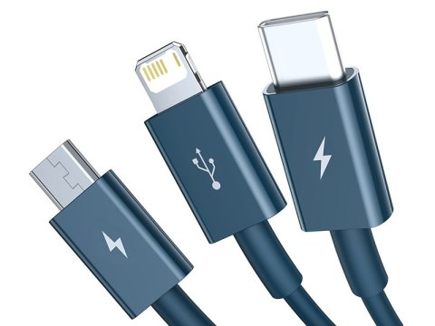 BASEUS Kabel 3w1 Superior Series, USB do micro USB / USB-C / Lightning, 3.5A, 1.2m (CAMLTYS-03) Niebieski BASEUS Kabel 3w1 Superior Series, USB do micro USB / USB-C / Lightning, 3.5A, 1.2m (CAMLTYS-03) Niebieski