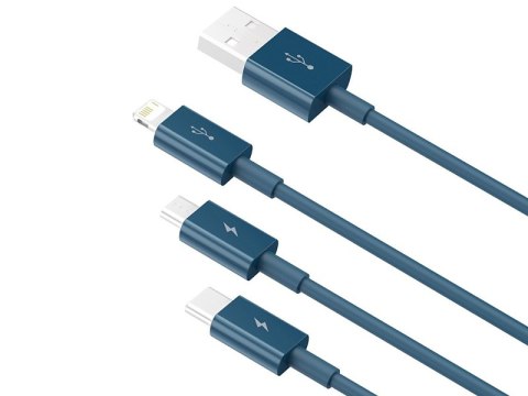 BASEUS Kabel 3w1 Superior Series, USB do micro USB / USB-C / Lightning, 3.5A, 1.2m (CAMLTYS-03) Niebieski BASEUS Kabel 3w1 Superior Series, USB do micro USB / USB-C / Lightning, 3.5A, 1.2m (CAMLTYS-03) Niebieski
