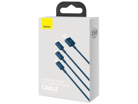 BASEUS Kabel 3w1 Superior Series, USB do micro USB / USB-C / Lightning, 3.5A, 1.2m (CAMLTYS-03) Niebieski BASEUS Kabel 3w1 Superior Series, USB do micro USB / USB-C / Lightning, 3.5A, 1.2m (CAMLTYS-03) Niebieski