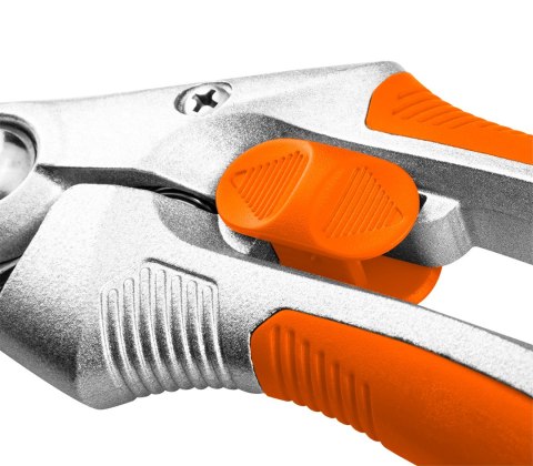 Sekator kowadełkowy 210 mm, zakres do 20 mm, aluminiowy, uchwyt pokryty gumą TPR Sekator kowadełkowy 210 mm, zakres do 20 mm, aluminiowy, uchwyt pokryty gumą TPR
