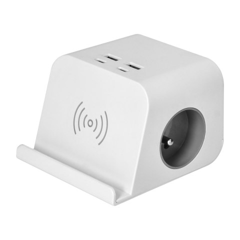 Listwa zasilająca nabiurkowa z ładowarką USB, śrubowym zaciskiem mocującym i przewodem 1,4m, 2x2P+Z, 4xUSB, biały Listwa zasilająca nabiurkowa z ładowarką USB, śrubowym zaciskiem mocującym i przewodem 1,4m, 2x2P+Z, 4xUSB, biały
