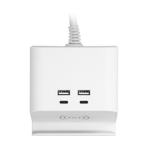 Listwa zasilająca nabiurkowa z ładowarką USB, śrubowym zaciskiem mocującym i przewodem 1,4m, 2x2P+Z, 4xUSB, biały Listwa zasilająca nabiurkowa z ładowarką USB, śrubowym zaciskiem mocującym i przewodem 1,4m, 2x2P+Z, 4xUSB, biały