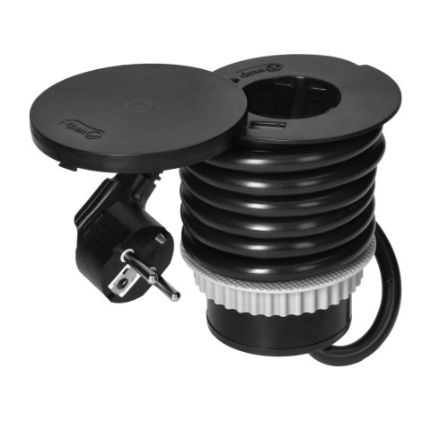 Gniazdo meblowe ?6cm z rotacyjną pokrywą, ładowarką indukcyjną, ładowarką USB i przewodem 1,5m, 1x2P+Z (Schuko), Qi 1.2.4 max. 1 Gniazdo meblowe ?6cm z rotacyjną pokrywą, ładowarką indukcyjną, ładowarką USB i przewodem 1,5m, 1x2P+Z (Schuko), Qi 1.2.4 max. 1
