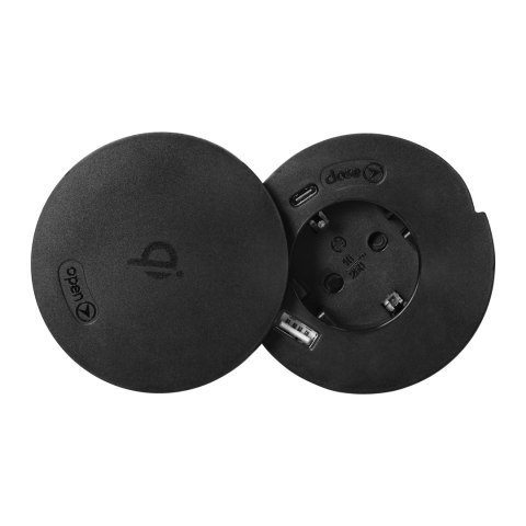 Gniazdo meblowe ?6cm z rotacyjną pokrywą, ładowarką indukcyjną, ładowarką USB i przewodem 1,5m, 1x2P+Z (Schuko), Qi 1.2.4 max. 1 Gniazdo meblowe ?6cm z rotacyjną pokrywą, ładowarką indukcyjną, ładowarką USB i przewodem 1,5m, 1x2P+Z (Schuko), Qi 1.2.4 max. 1