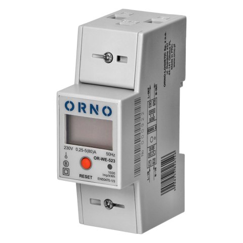 1-fazowy wskaźnik zużycia energii elektrycznej, 80A, MID, RS485, dodatkowy wskaźnik, wyjście impulsowe, przycisk RESET, 2 moduły 1-fazowy wskaźnik zużycia energii elektrycznej, 80A, MID, RS485, dodatkowy wskaźnik, wyjście impulsowe, przycisk RESET, 2 moduły