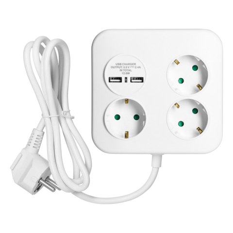 Kwadratowa listwa zasilająca z ładowarką USB 3x2P+Z (Schuko), 2xUSB-A, kabel 3x1,5mm2, 1,4m Kwadratowa listwa zasilająca z ładowarką USB 3x2P+Z (Schuko), 2xUSB-A, kabel 3x1,5mm2, 1,4m