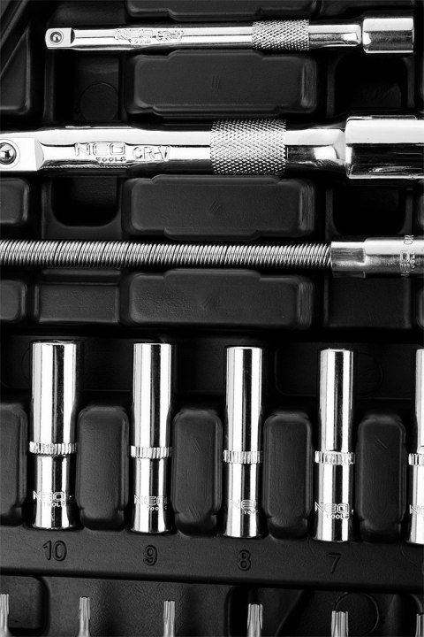 Klucze nasadowe, 1/4", 1/2", CrV, zestaw 94 szt. Klucze nasadowe, 1/4", 1/2", CrV, zestaw 94 szt.