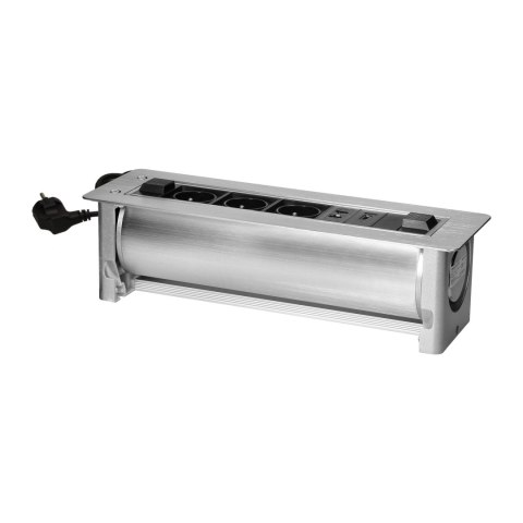 Gniazdo meblowe wpuszczane w blat z płaskim frezowanym rantem oraz elektrycznym otwieraniem, 3x2P+Z,2xNET,1xHDMI Gniazdo meblowe wpuszczane w blat z płaskim frezowanym rantem oraz elektrycznym otwieraniem, 3x2P+Z,2xNET,1xHDMI