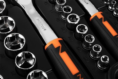 Klucze nasadowe 1/2", 3/8", 1/4", zestaw 219 szt., CrV Klucze nasadowe 1/2", 3/8", 1/4", zestaw 219 szt., CrV