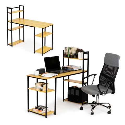 Biurko komputerowe biurowe stół + regał półki loft jasny dąb ModernHome Biurko komputerowe biurowe stół + regał półki loft jasny dąb ModernHome