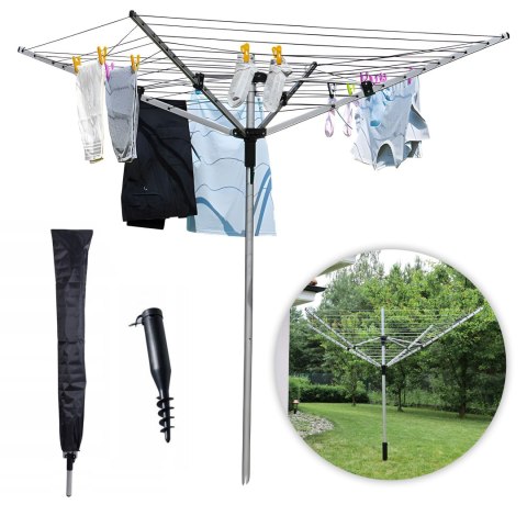 Suszarka ogrodowa na pranie 60 m powierzchni suszenia świder do montażu + pokrowiec gratis ModernHome Suszarka ogrodowa na pranie 60 m powierzchni suszenia świder do montażu + pokrowiec gratis ModernHome