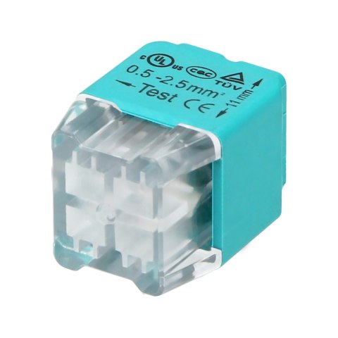 Złączka instalacyjna wciskana 4-przewodowa; na drut 0,75-2,5mm?; IEC 300V/24A; Blister 10 szt. Złączka instalacyjna wciskana 4-przewodowa; na drut 0,75-2,5mm?; IEC 300V/24A; Blister 10 szt.