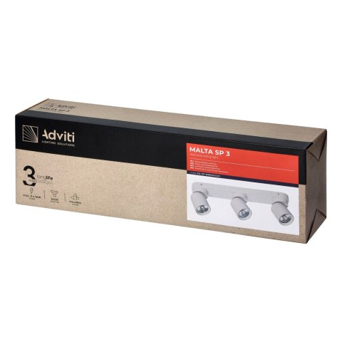 MALTA SP 3, oprawa ścienno-sufitowa, GU10 max. 3x12W, IP20, biała MALTA SP 3, oprawa ścienno-sufitowa, GU10 max. 3x12W, IP20, biała