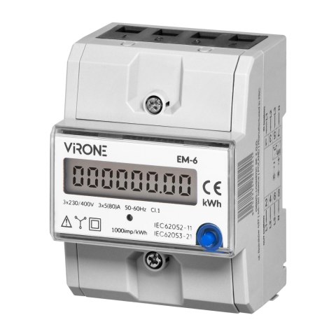 3-fazowy wskaźnik zużycia energii elektrycznej, 80A, dodatkowy wskaźnik, wyjście impulsowe, przycisk RESET, 2 moduły, DIN TH-35m 3-fazowy wskaźnik zużycia energii elektrycznej, 80A, dodatkowy wskaźnik, wyjście impulsowe, przycisk RESET, 2 moduły, DIN TH-35m