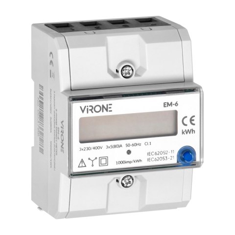 3-fazowy wskaźnik zużycia energii elektrycznej, 80A, dodatkowy wskaźnik, wyjście impulsowe, przycisk RESET, 2 moduły, DIN TH-35m 3-fazowy wskaźnik zużycia energii elektrycznej, 80A, dodatkowy wskaźnik, wyjście impulsowe, przycisk RESET, 2 moduły, DIN TH-35m