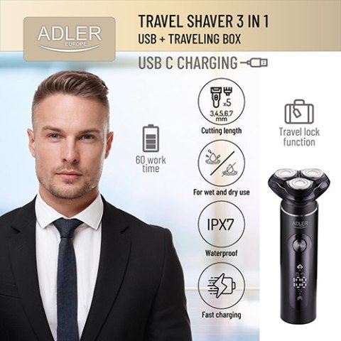 ADEG 2940 Golarka elektryczna 3 w 1 - usb + etui ADEG 2940 Golarka elektryczna 3 w 1 - usb + etui