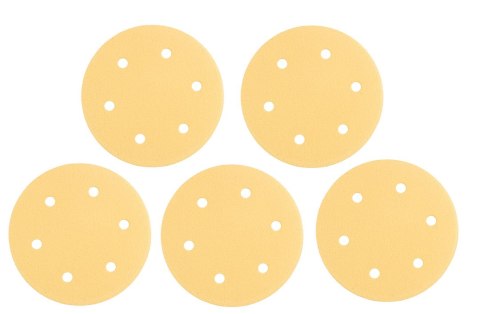 Papier ścierny na rzep 225 mm, K120, 5 szt., z 6 otworami do szlifierki 59G264, 59G265 Papier ścierny na rzep 225 mm, K120, 5 szt., z 6 otworami do szlifierki 59G264, 59G265