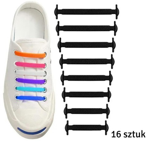 DA10A Sznurowadła silikonowe bez wiązania 16szt black DA10A Sznurowadła silikonowe bez wiązania 16szt black