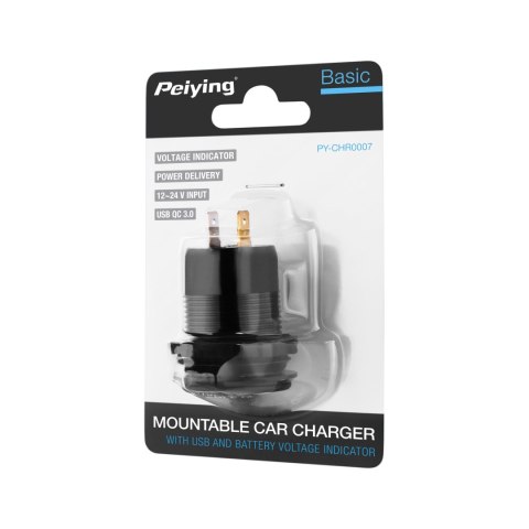 Ładowarka samochodowa USB+USB typu C z funkcją Quick Charge, Power Delivery i miernikiem napięcia 63W Ładowarka samochodowa USB+USB typu C z funkcją Quick Charge, Power Delivery i miernikiem napięcia 63W